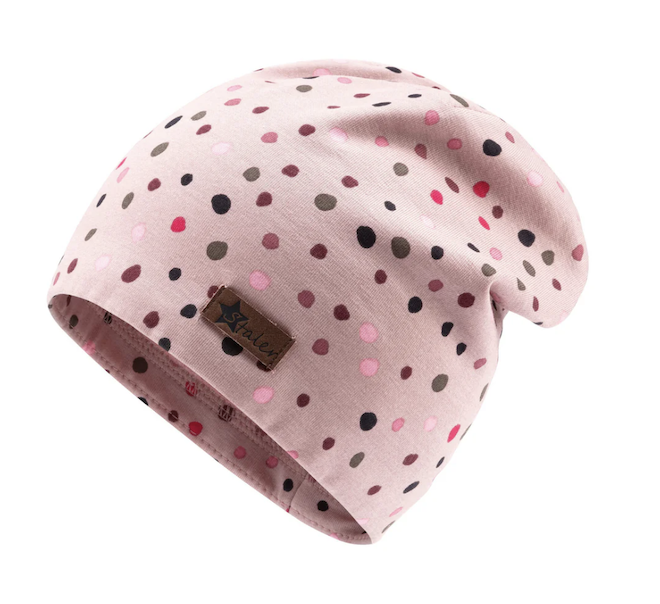 Sterntaler Beanie aus Jersey mit Baumwolle Fleece Futter in Altrosa Gepunktet