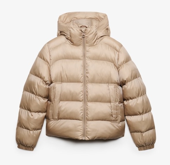 Superdry Damen Glänzende Winter Steppjacke mit Kapuze – Schmale Passform in Mushroom Beige