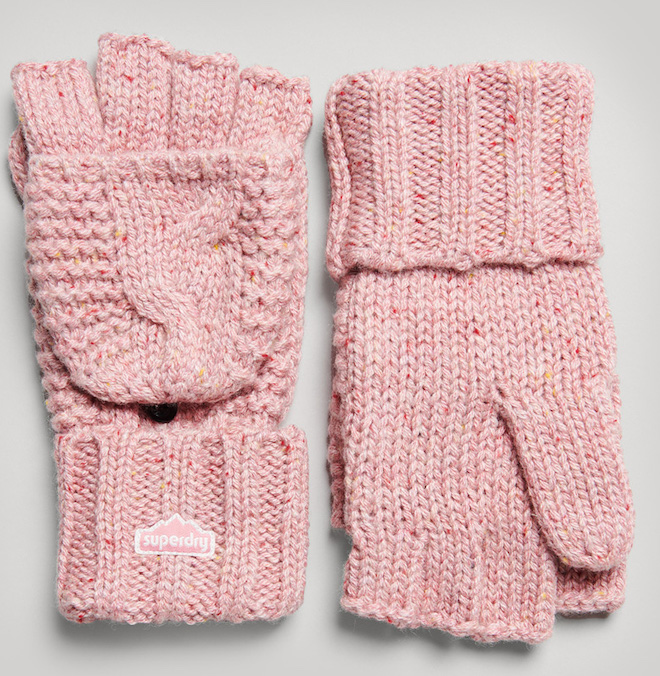 upload9223368955666104638 Superdry Strickhandschuhe & Fäustlinge mit Zopfmuster - Rosa Meliert - SALE