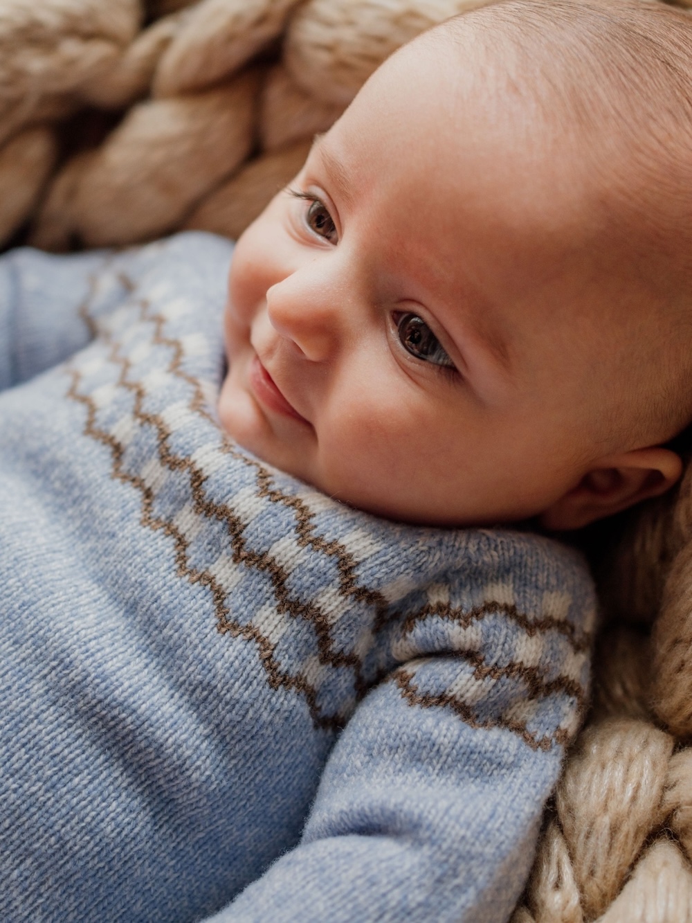 wedoble Merinowolle Jacquard Pullover Strickpulli in Blau Norweger
