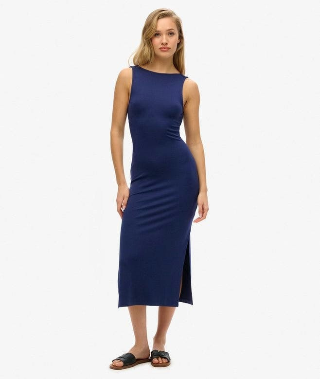 Superdry Damen Midikleid aus Jersey mit Zierdrehung am Rücken in Navy - SALE