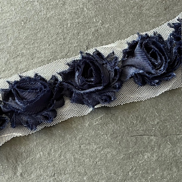 Wowzers Petit Shabby Chic Stoffblume - Navy Blau - 3 Blumen 