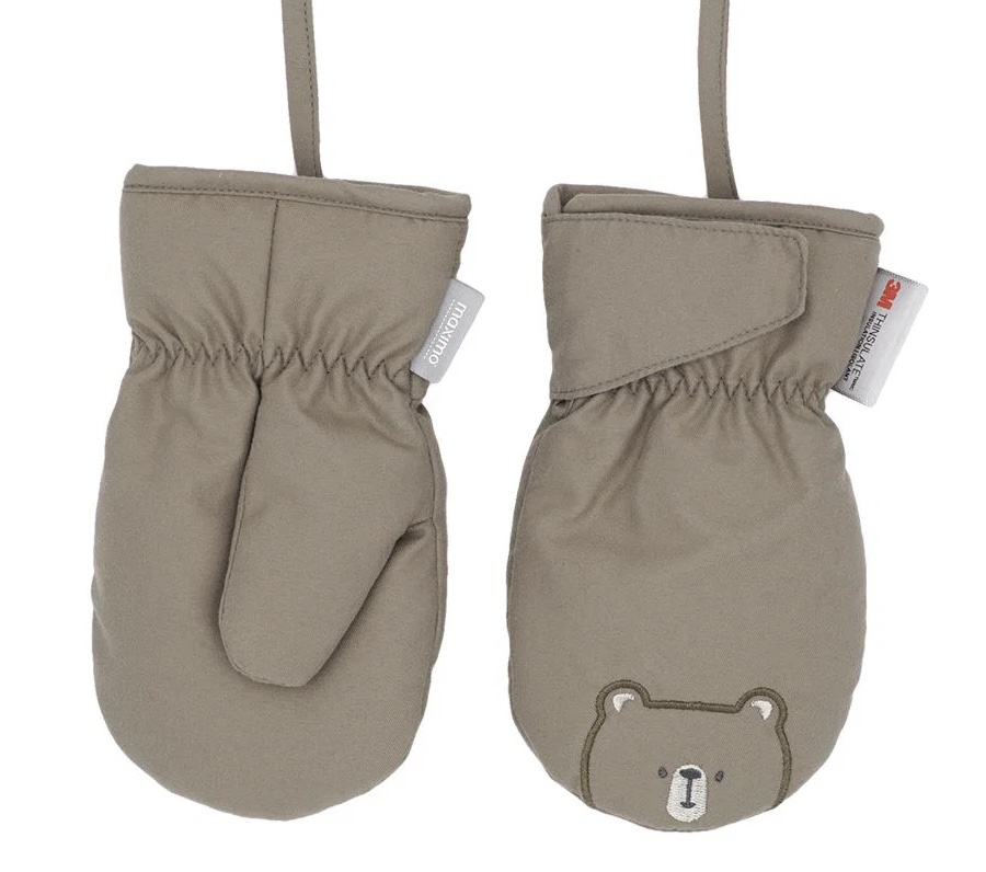 maximo Baby Thermofäustlinge mit Daumen in Fungi-Braun – Bärenmotiv, Thinsulate und Klettverschluss