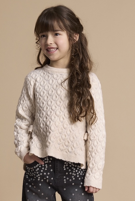 Minymo Strickpulli in Pink Tint mit Pfau Lochmuster 