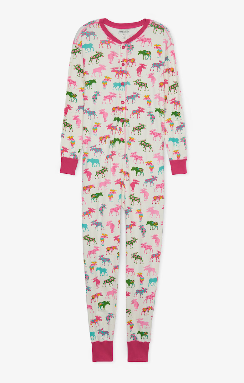 Little Blue House Adult Union Suit - Unisex - Patterned Moose - Bunte Elche