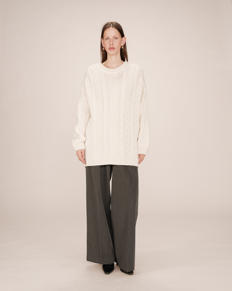 Grace & Mila Saverio Kabelstrick Strick Tunika Pullover in Creme Grace & Mila Saverio Kabelstrick Strick Tunika Pullover in Creme