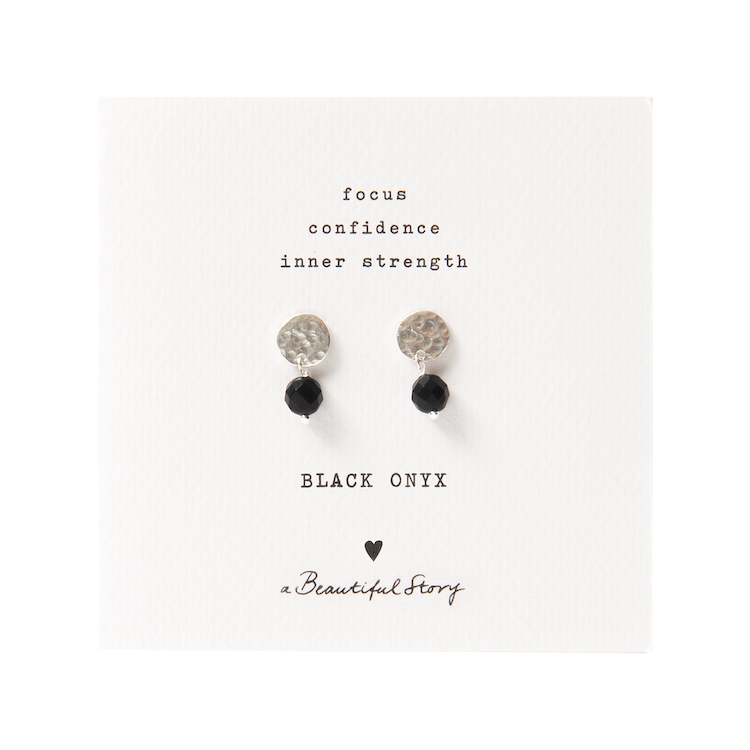 A Beautiful Story Silber Ohrringe - Mini Coin Schwarzer Onyx