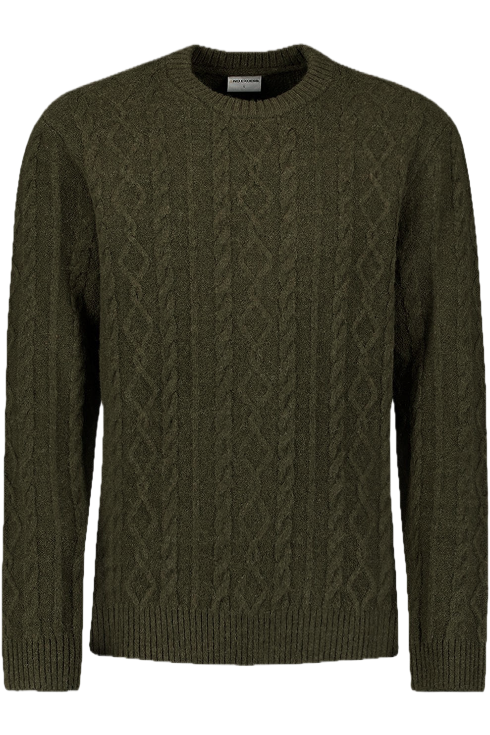 No Excess Herren Pullover mit Rundhalsausschnitt und Kabelstrick aus Wollmischung in Moss No Excess Herren Pullover mit Rundhalsausschnitt und Kabelstrick aus Wollmischung in Moss
