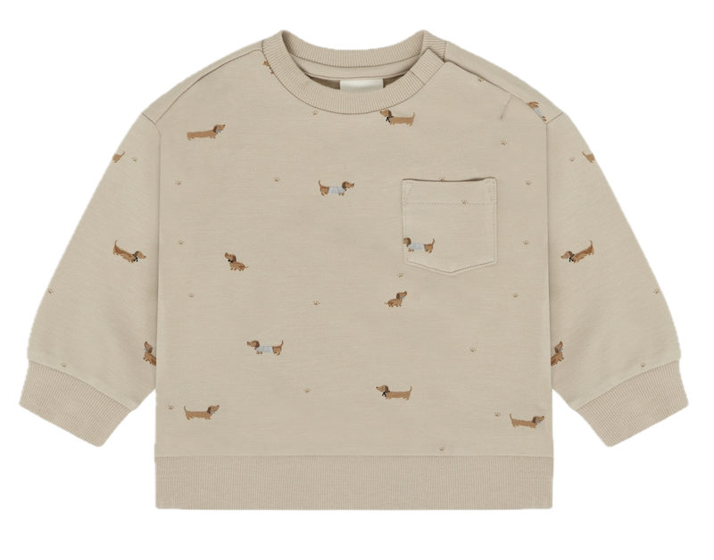 FIXONI Baby Sweatshirt aus Bambus in Humus Taupe - Dackel