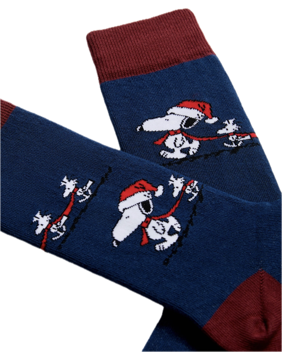 besocks Peanuts aus Bio-Baumwolle in Marineblau - Snoopy Santa