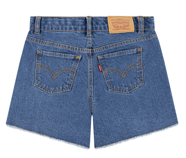 Levi's A-Line Girlfriend Jeans Short mit Fransen - Medium Blau Denim Levi's A-Line Girlfriend Jeans Short mit Fransen - Medium Blau Denim