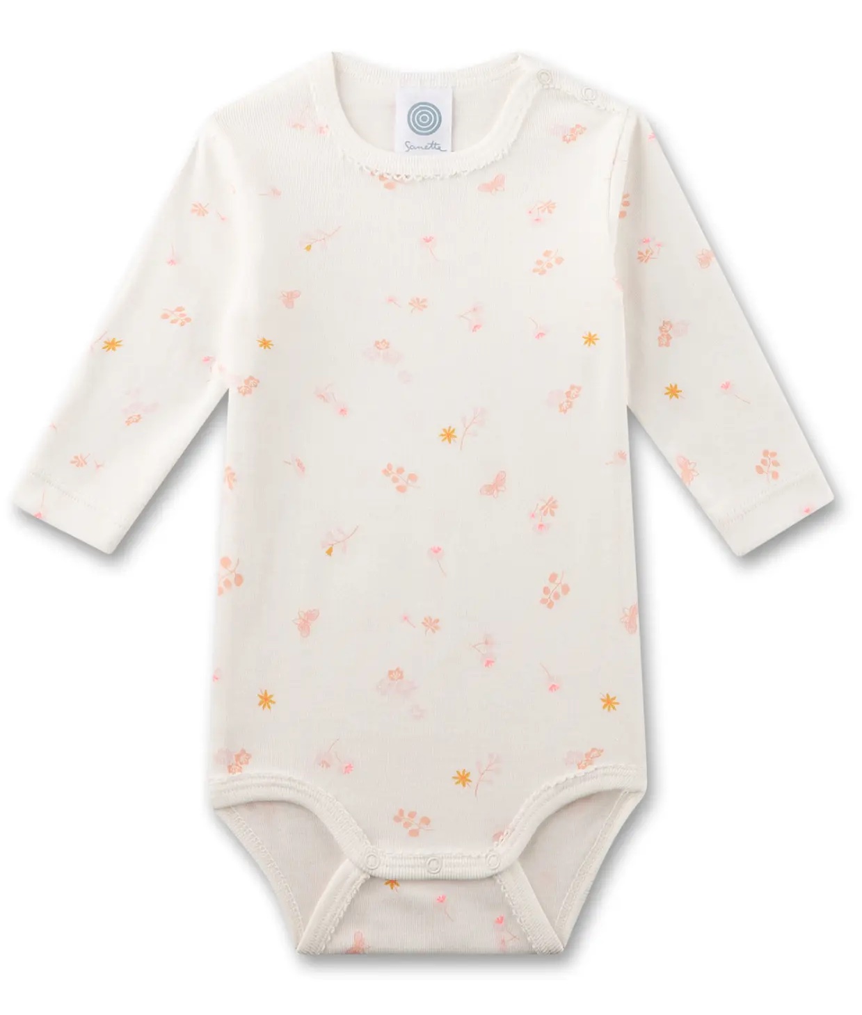 Sanetta Body Langarm in Creme Weiß mit Zarten Blumen Allover Sanetta Body Langarm in Creme Weiß mit Zarten Blumen Allover