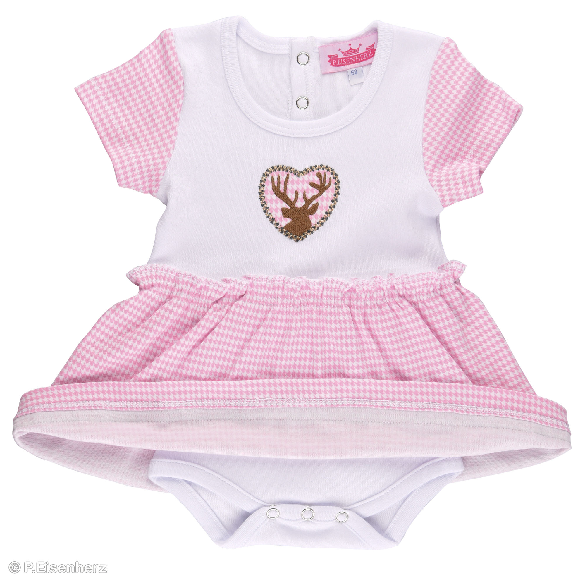 dirndl-bodyhirsch-rosa-weiss_2 P.Eisenherz Kurzarm Dirndl Kleid mit Body''Hirsch'' rosa/weiß
