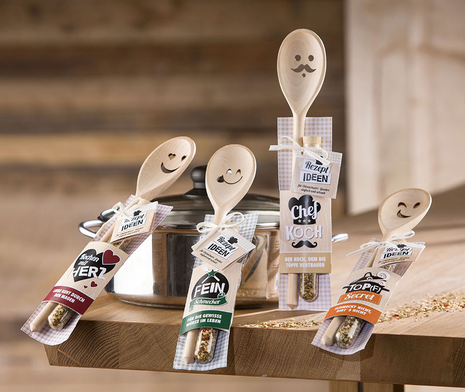 Gilde Holz Kochlöffel & Gewürz Set - Kochen mit Herz
