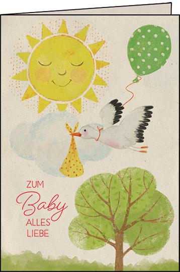 1-8326-1 Edition Gollong Grußkarte zur Geburt - Storch & Sonne - Zum Baby Alles Liebe
