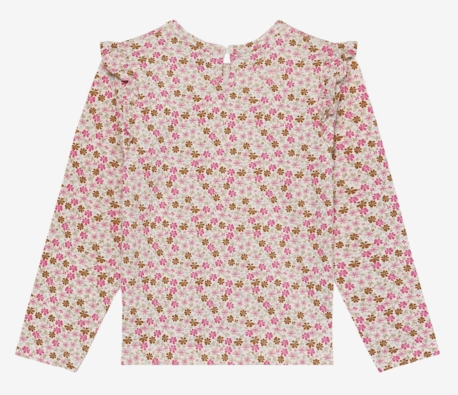Minymo Langarm Shirt mit Rüschen Schulter & Allover Pink Blumen - SALE