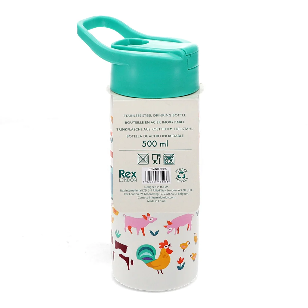  Rex London Edelstahlflasche mit Druckknopfdeckel Farmyard - Bauernhof