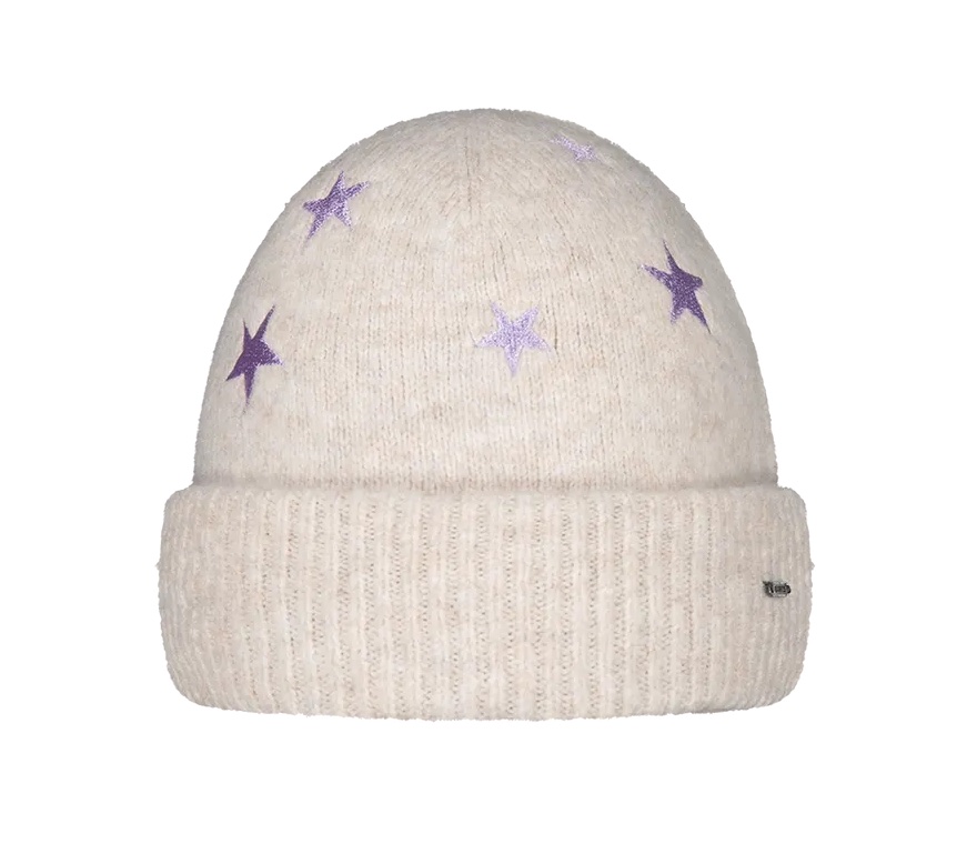 Barts Ainala Beanie mit Umschlag in Beige mit Flieder & Lila Sterne