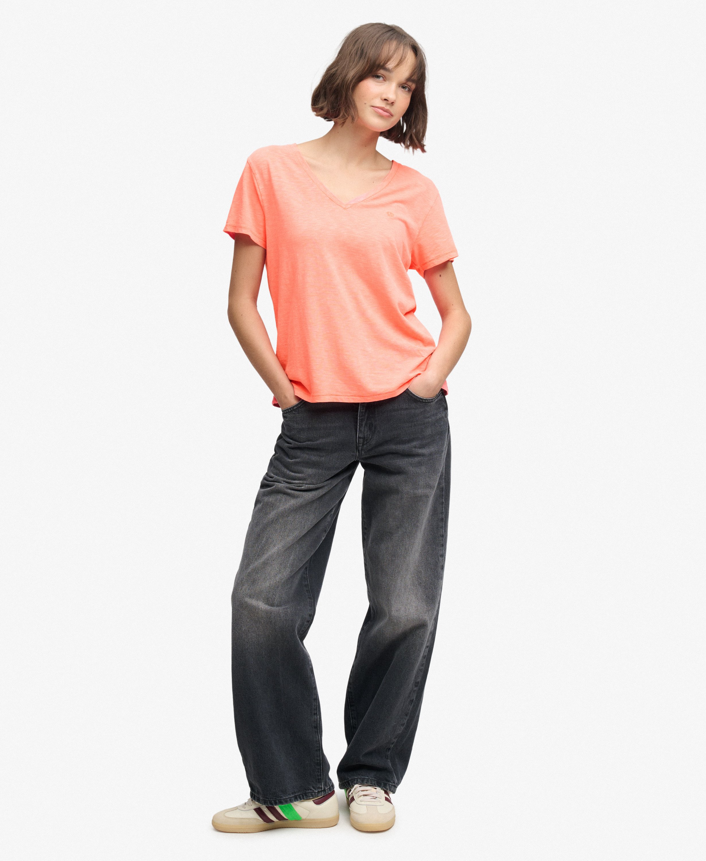 Superdry Damen Studios Slub T-Shirt - Neon Coral Superdry Damen Studios Slub T-Shirt - Neon Coral