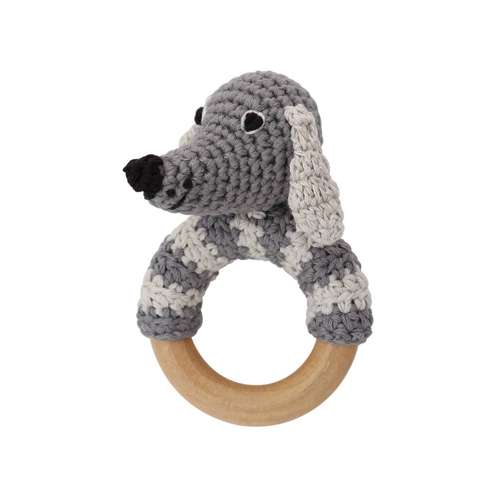 Sindibaba Bambus Häkel-Rasselring Hund in Grau