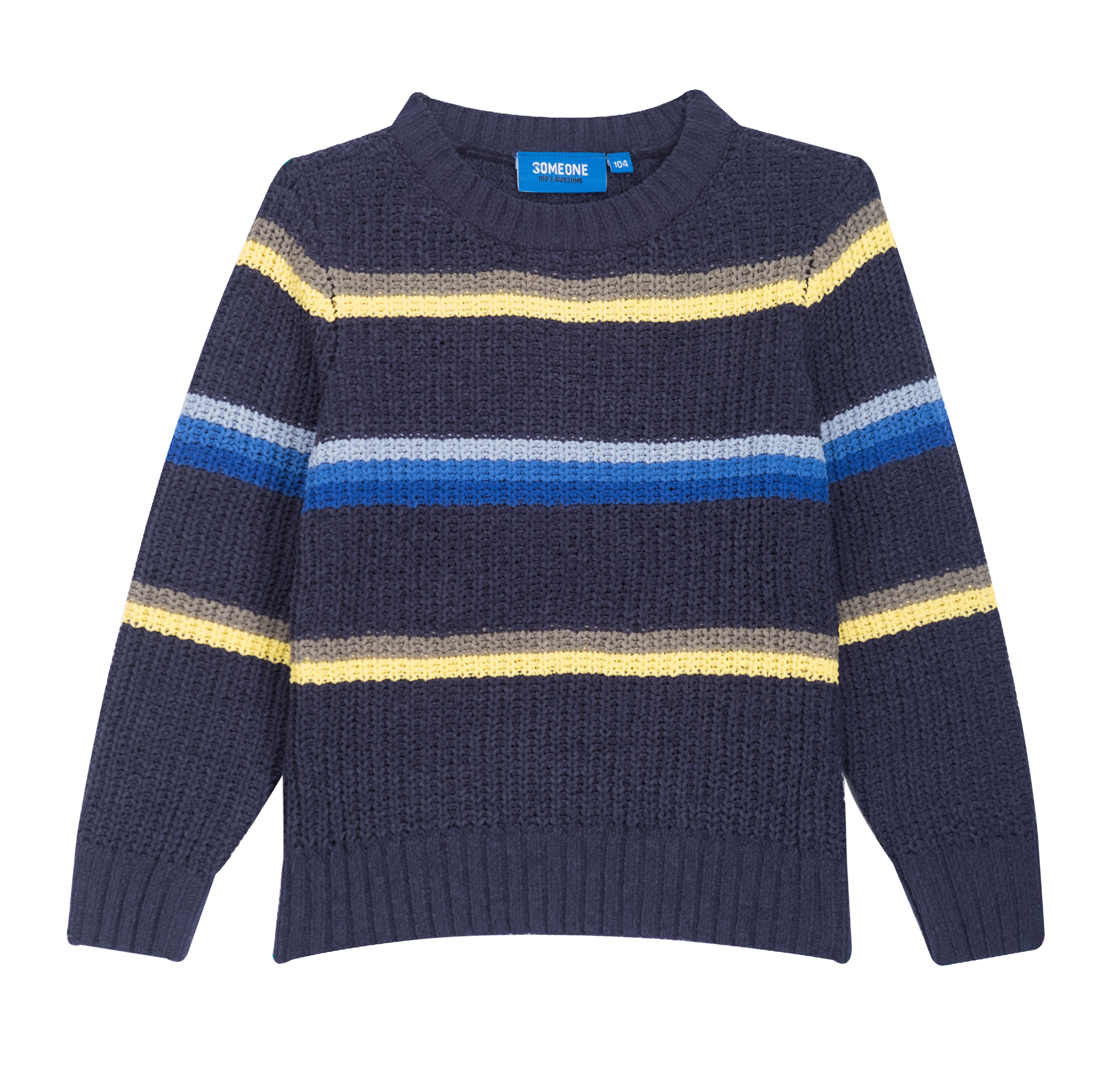 Someone Rocky Chenille Strickpulli Pullover mit Blockstreifen - Blau/Gelb - SALE