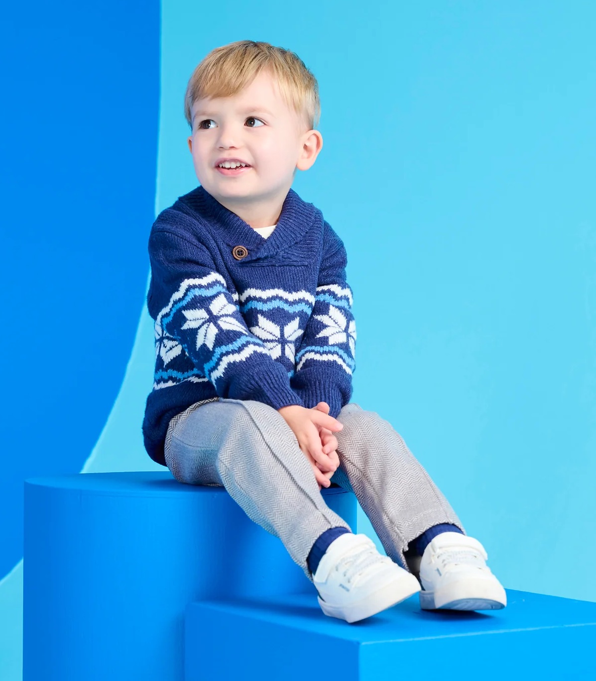 Hatley Baby Jungs Strickpulli Pullover mit Kragen in Blau - Schneeflocken
