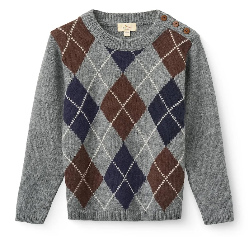 Copenhagen Colors Wolle Strickpullover mit Argyle-Rautenmuster in Grau meliert, Dunkelbraun und Navy Copenhagen Colors Wolle Strickpullover mit Argyle-Rautenmuster in Grau meliert, Dunkelbraun und Navy