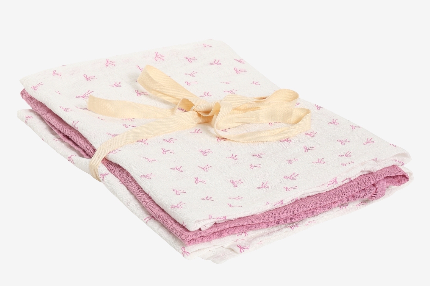 Pippi Muselintücher Set in Beige Rosa & Creme - Schleifen Pippi Muselintücher Set in Beige Rosa & Creme - Schleifen