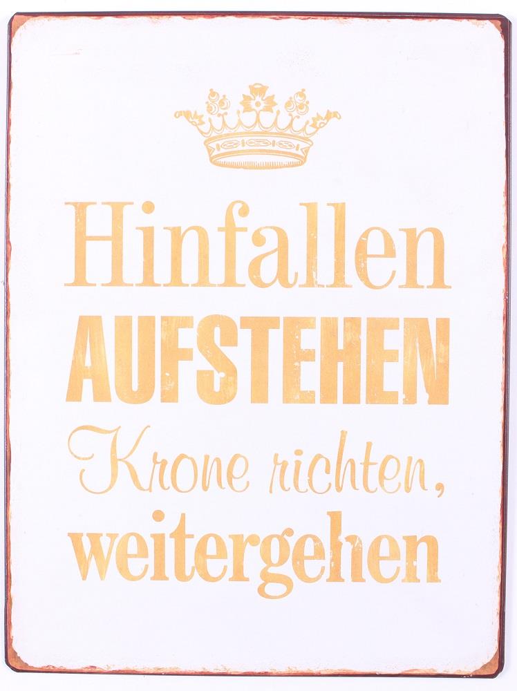 em4932-p Lafinesse Metal Schild - Hinfallen, aufstehen, Krone richten, weitergehen