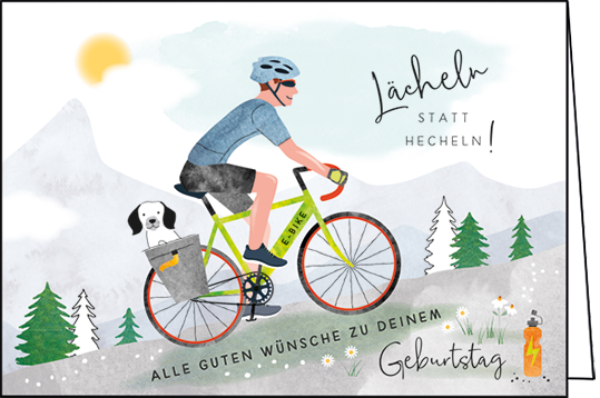 Edition Gollong Grußkarte zum Geburtstag - Radler mit Rennrad - Lächeln statt hecheln