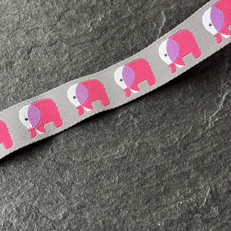 Wowzers Designer Webband - Pink Elefanten - 1 Meter 