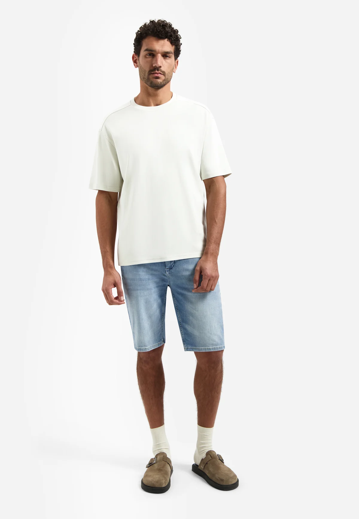 NO EXCESS Interlock-T-Shirt mit Rundhalsausschnitt in Kit Creme