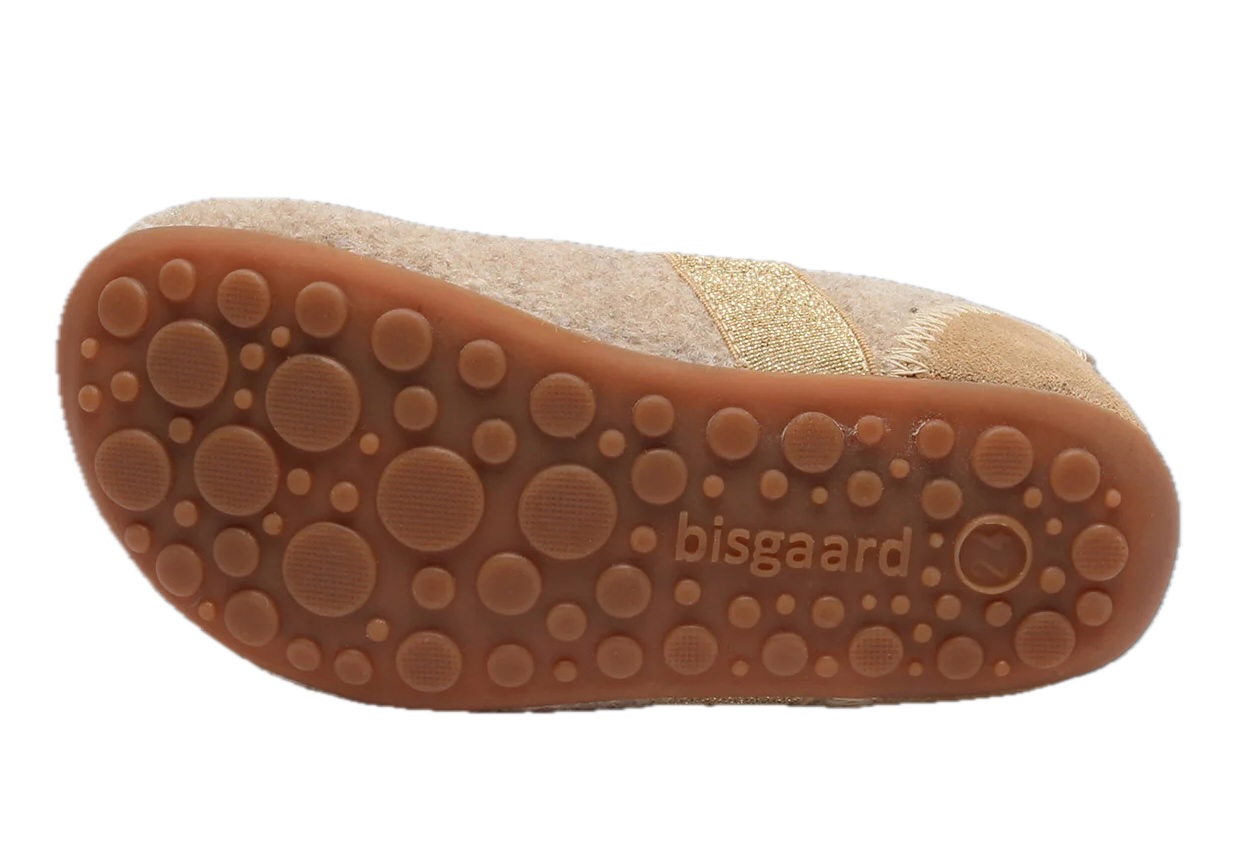 Bisgaard Wollfilz Hausschuhe Ballerina - Nougat/Braun mit Glitzerband