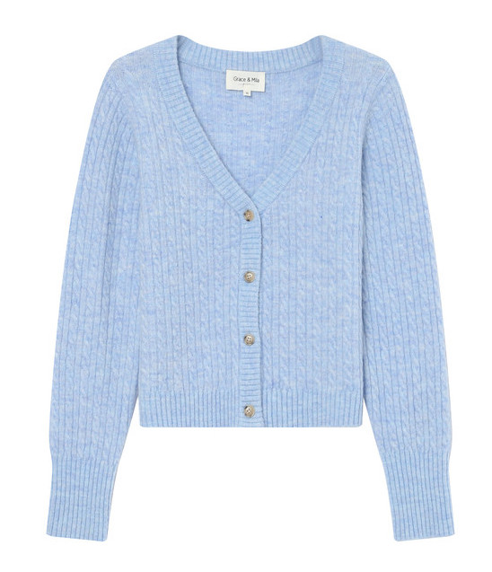 Grace & Mila Samso Strickjacke mit Zopfmuster in Hellblau Melange Grace & Mila Samso Strickjacke mit Zopfmuster in Hellblau Melange