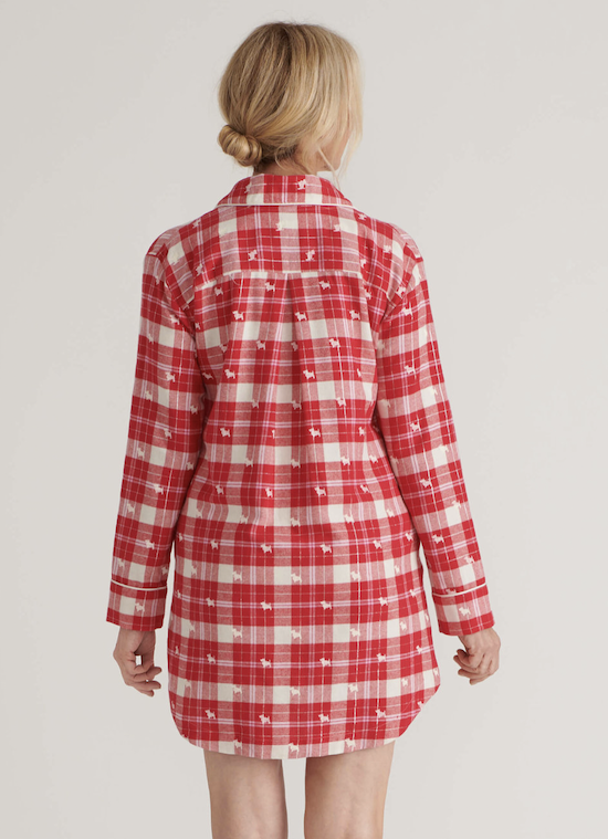 Little Blue House Damen Flannel Nachthemd - Rotes Karo mit Hunde