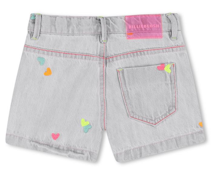 Billieblush Jeans Short in Hellgrau mit Stickerei - Neon Herzen 