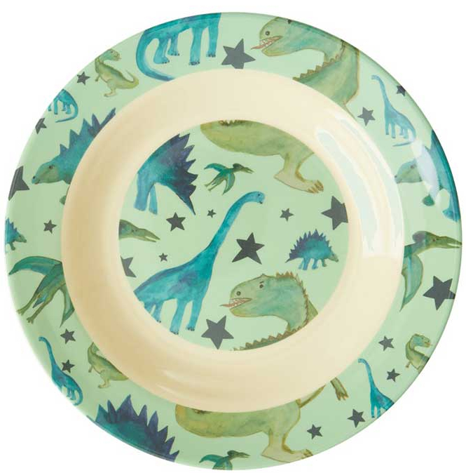 RICE Melamin Kinderschale mit Dino Print - Mintgrün