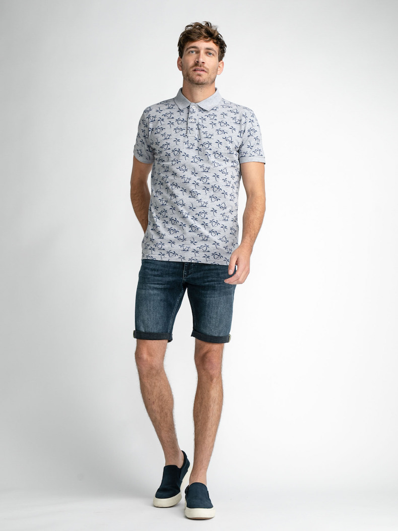 Petrol Industries Herren Poloshirt in Grau mit Allover Palmen