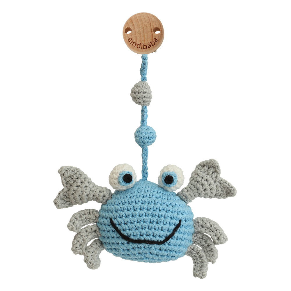 sindibaba-kinderwagen-clip-mit-crab-blue-grey Sindibaba Bambus Clip Krabbe in Blau