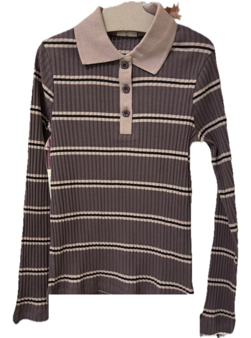 Minymo Langarm Ripp Polo Shirt in Plum Truffle Minymo Langarm Ripp Polo Shirt in Plum Truffle