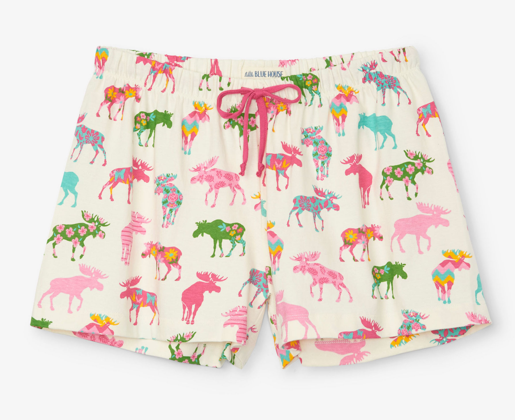 BXAWIMO002-1 Little Blue House Kurze Pyjama Hose- Patterned Moose - Bunte Elche
