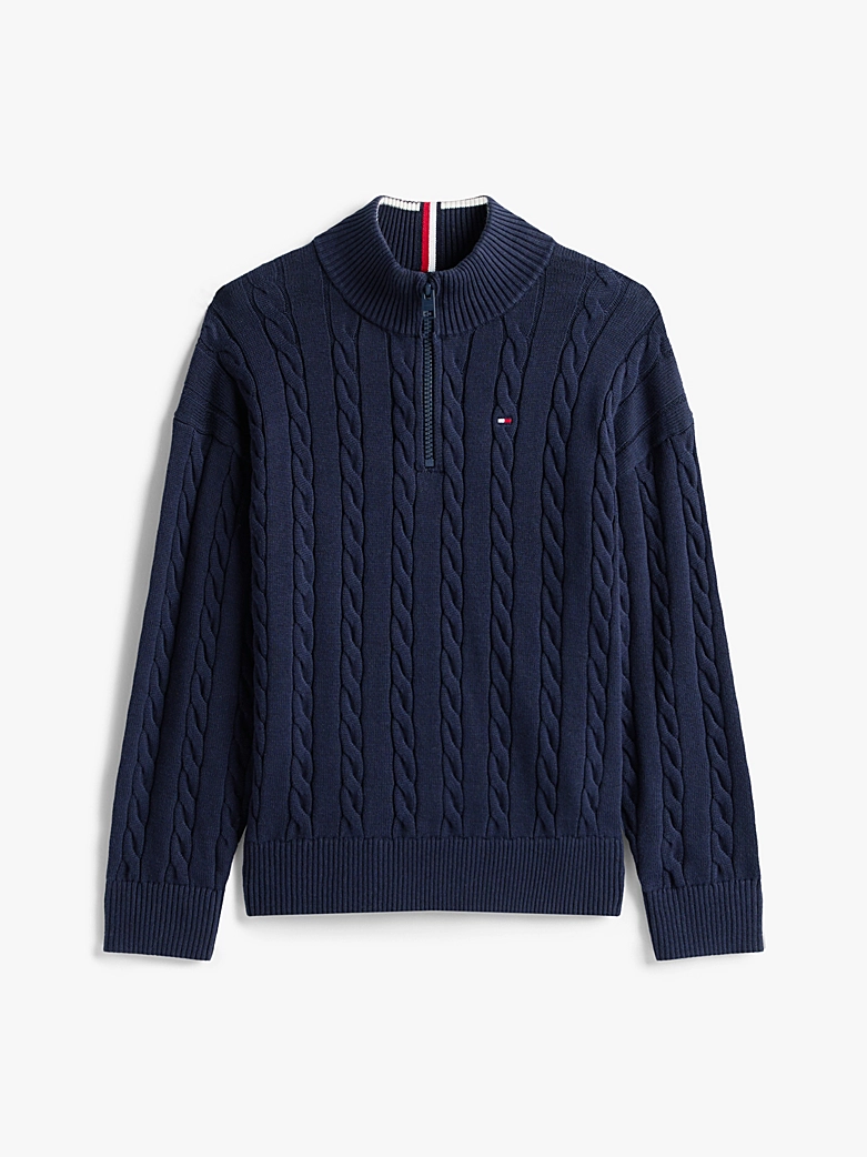 Tommy Hilfiger Strickpullover mit halblangem Reißverschluss - Navy Tommy Hilfiger Strickpullover mit halblangem Reißverschluss - Navy