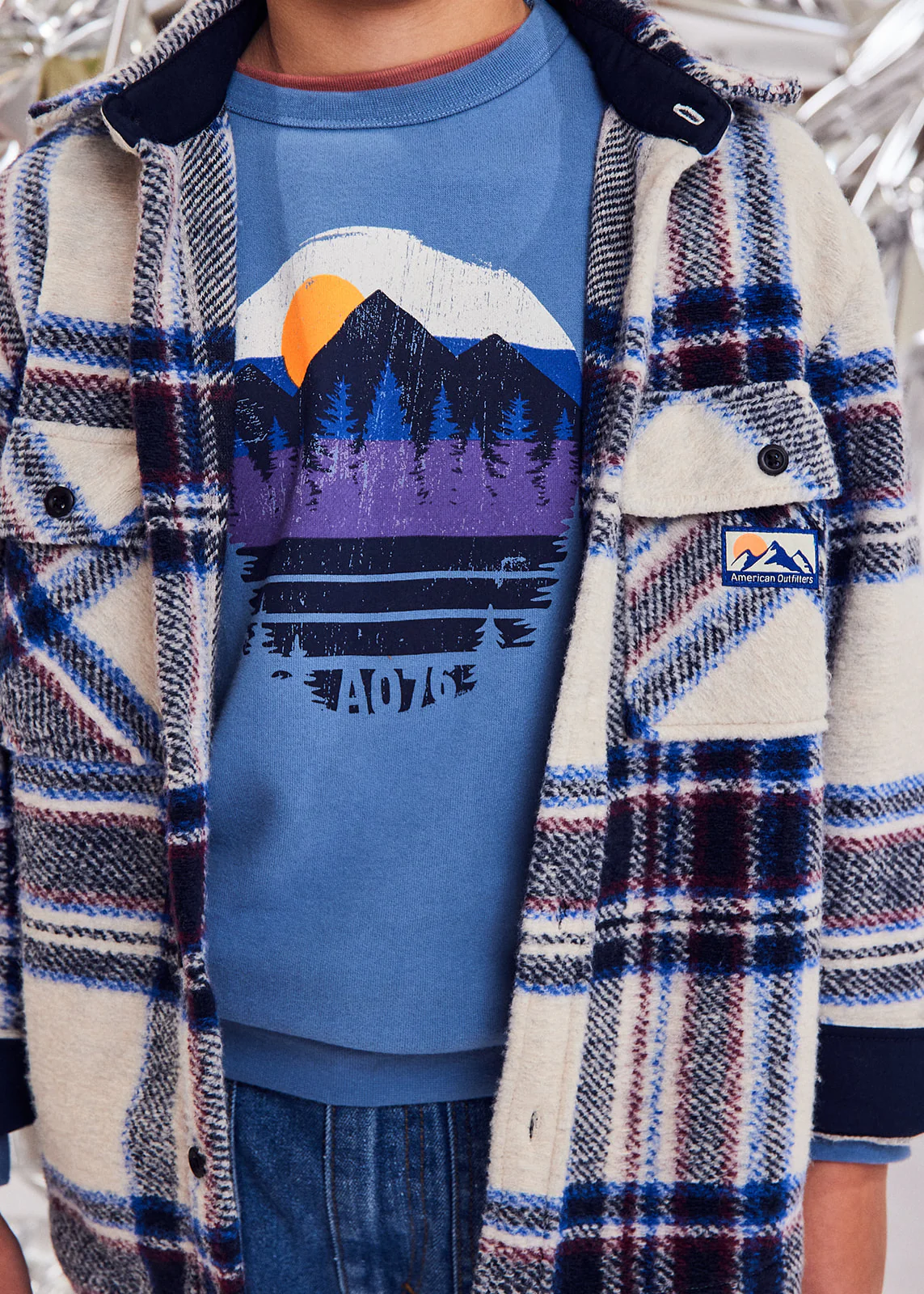 AO 76 Pullover Tom mit Berg-Print vorne - Blau - SALE