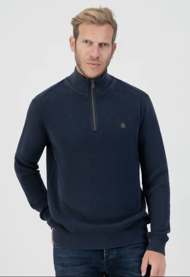 Dstrezzed Strickpullover Gerippter Troyer mit Reißverschluss in Dunkelblau