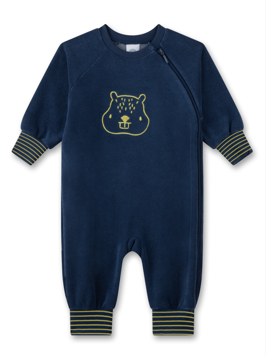 Sanetta Frottee Strampler in Blau - Bieberstickerei - SALE Sanetta Frottee Strampler in Blau - Bieberstickerei - SALE
