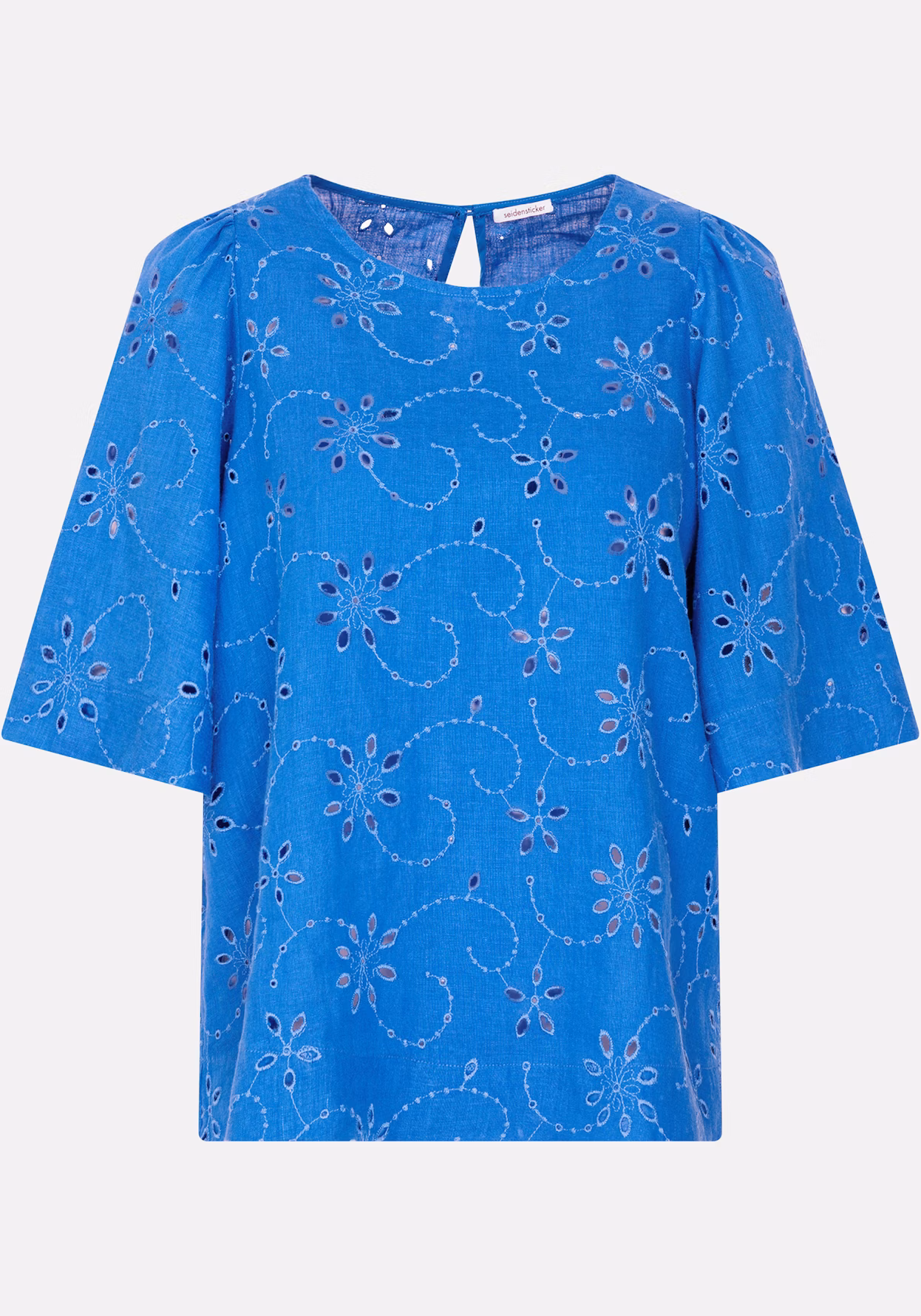 Seidensticker Bluse in Santorini Blau mit Wunderschönes Lochmuster - SALE