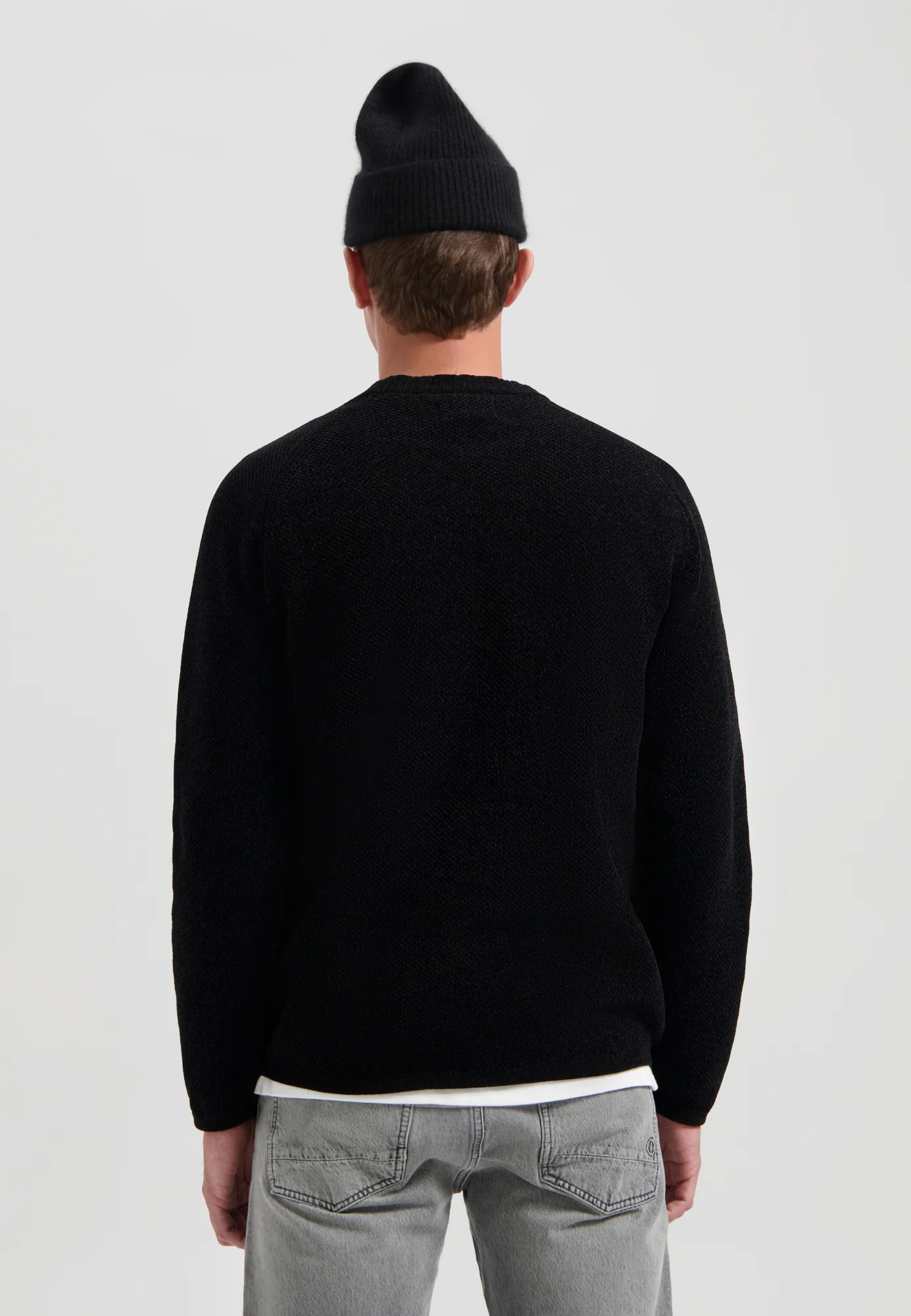 DSTREZZED Rundhals-Pullover in Chenille-Qualität - Schwarz