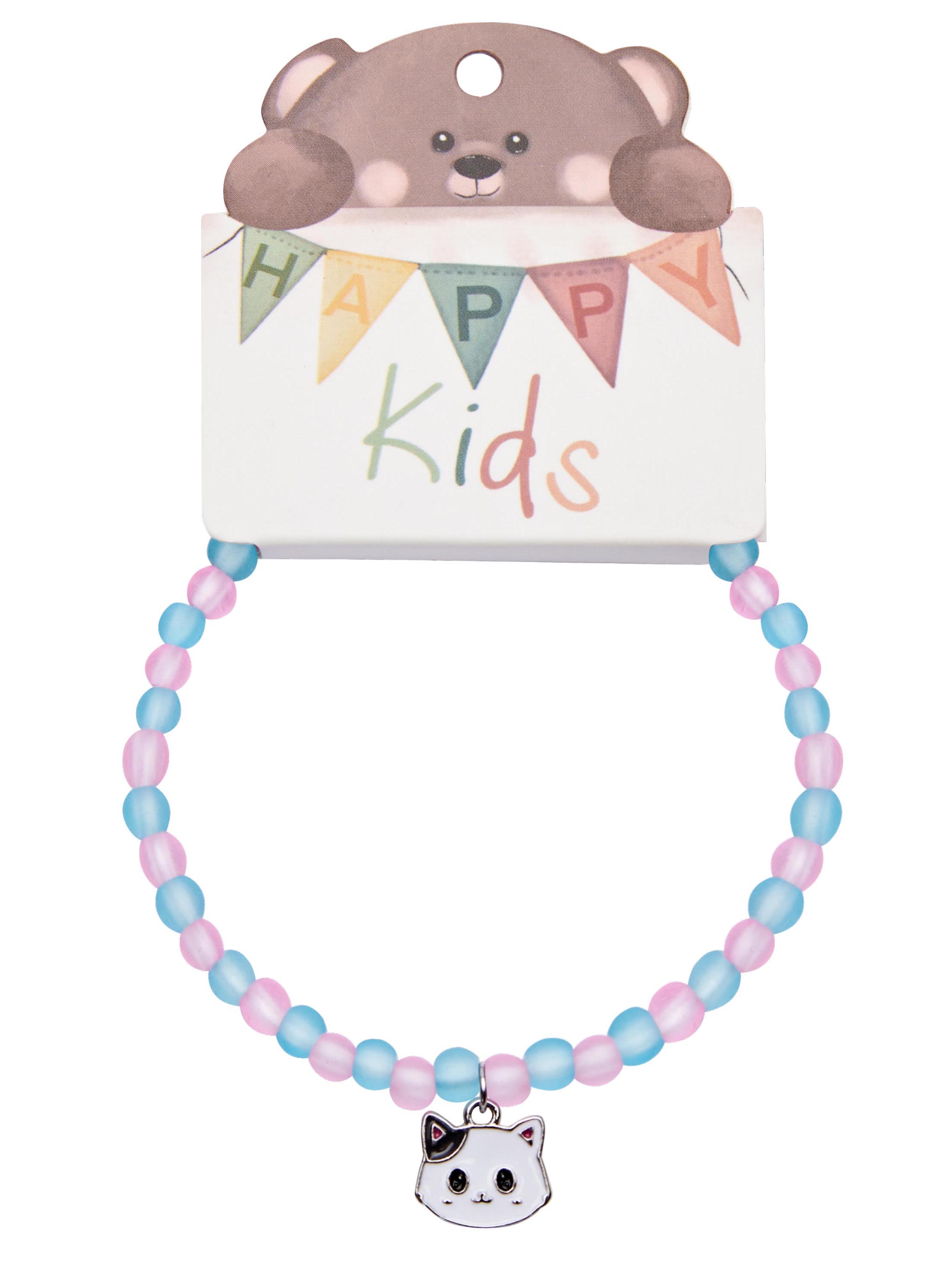 Happy Kids Armband mit Rosa & Blau Perlen - Katze
