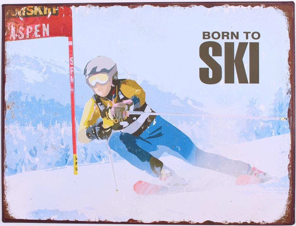 em6986-p Lafinesse Metal Schild - Born to Ski