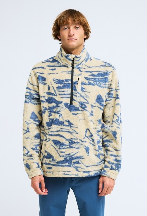 Billabong Boundary Mock Neck Fleece Pullover Jacke in Creme & Blau Billabong Boundary Mock Neck Fleece Pullover Jacke in Creme & Blau